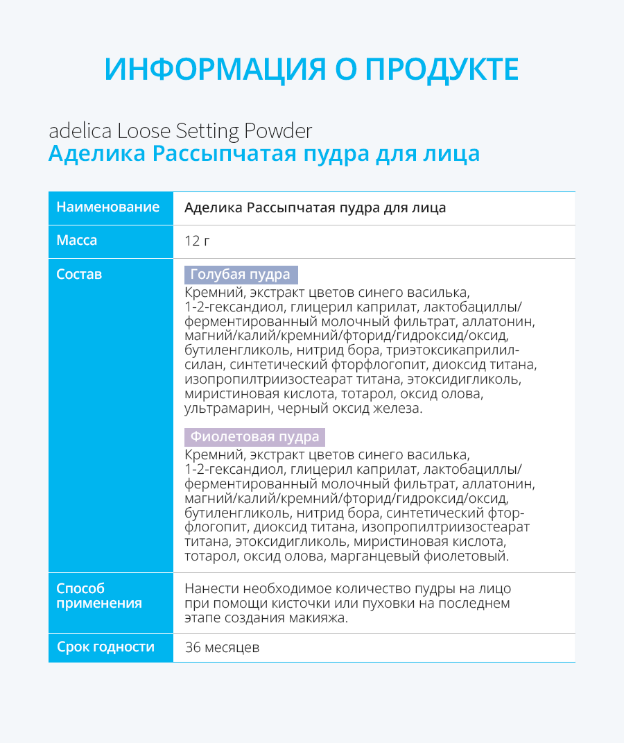 Аделика Рассыпчатая пудра для лица - описание