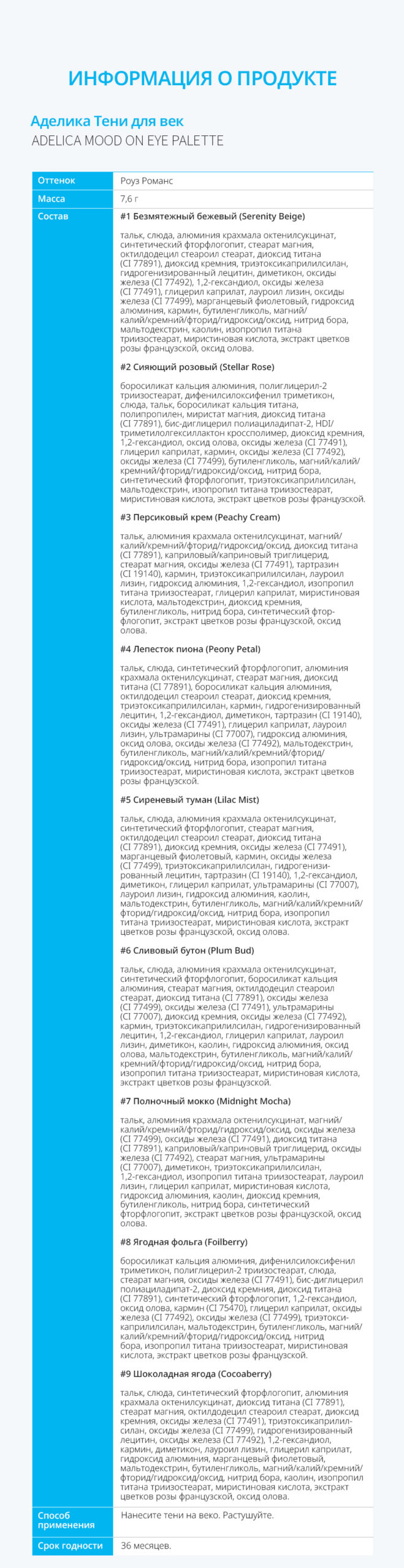 Аделика Mood-on Тени для век - описание