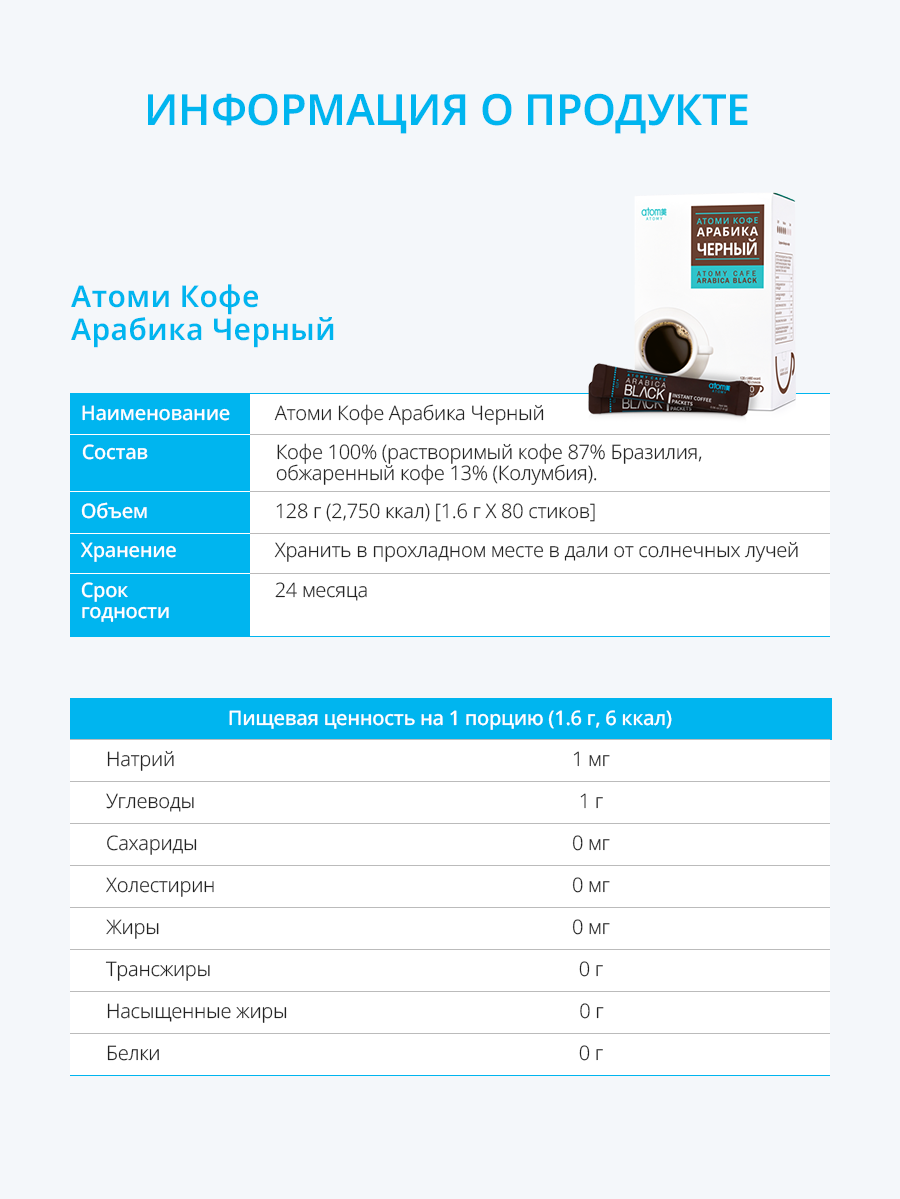 Атоми Кофе Арабика Черный - описание